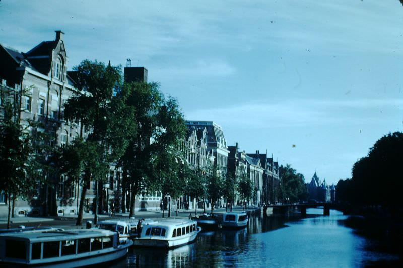 Canal excursion boats in Amsterdam, 1949