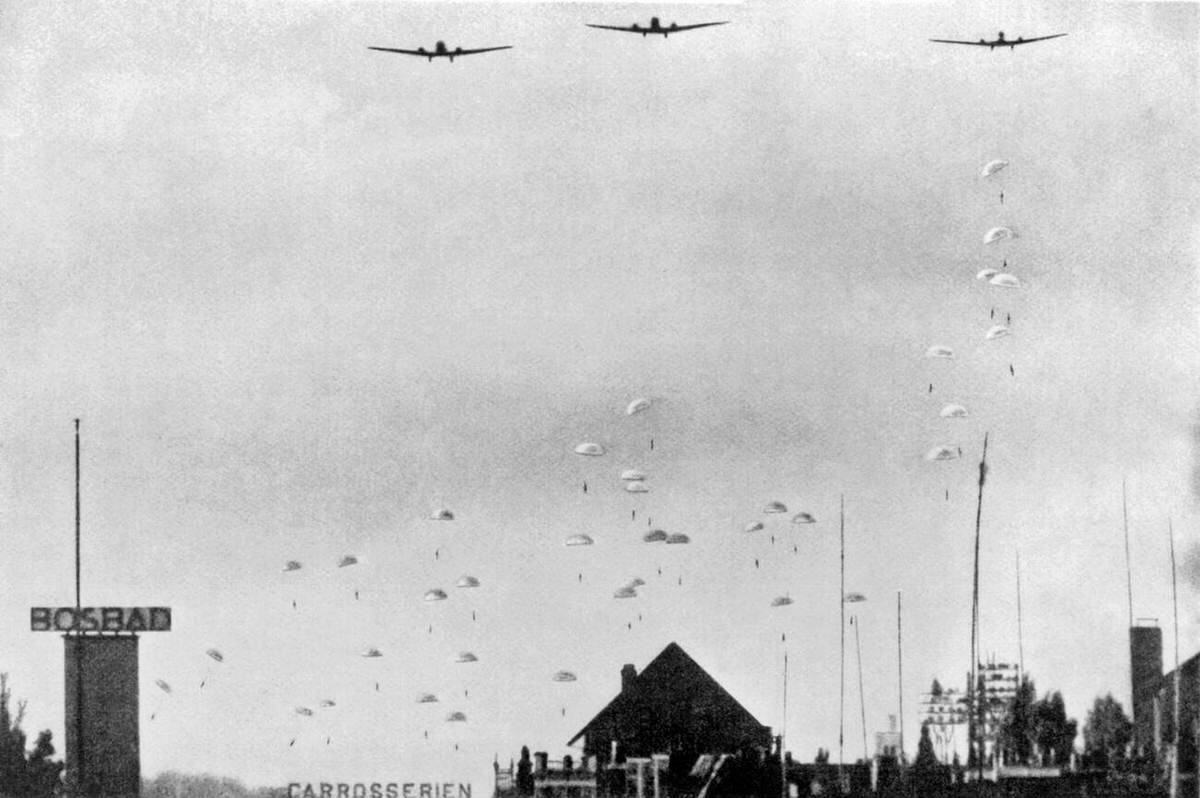 German paratroopers landing in Holland, 1940