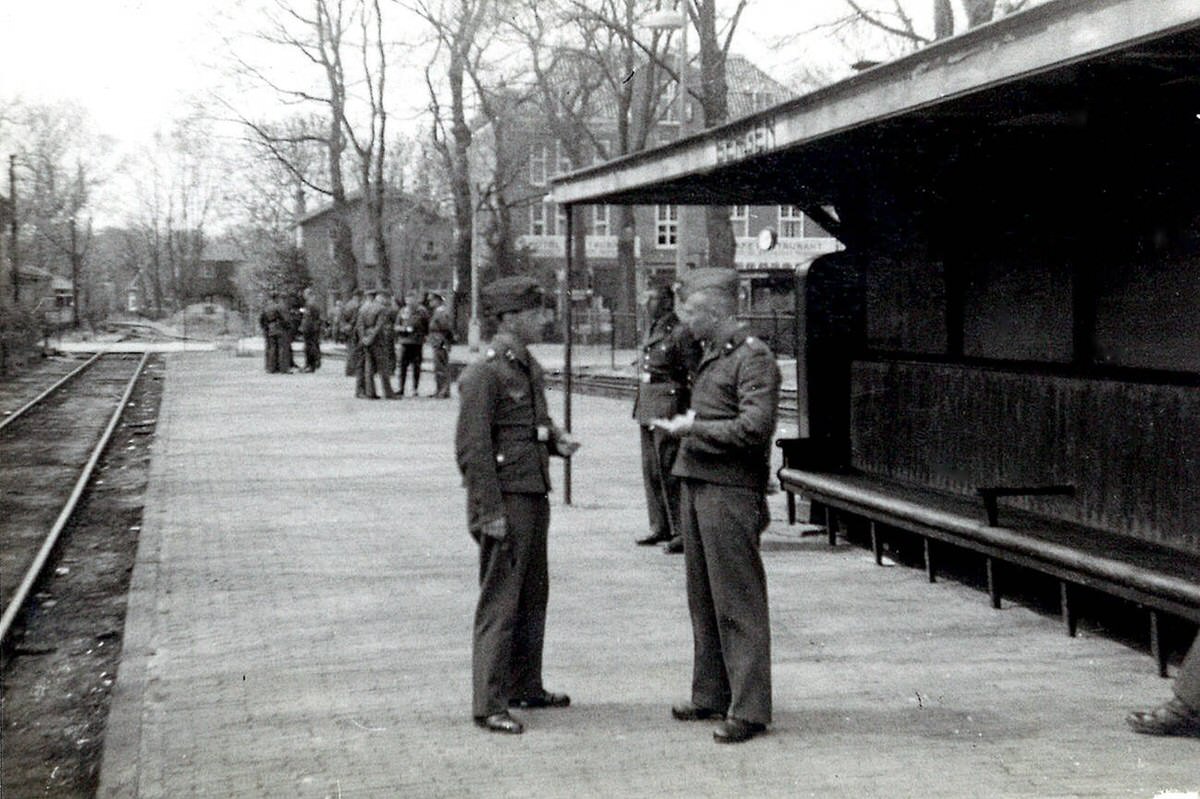 German soldiers at the train station in Bergen, 1941