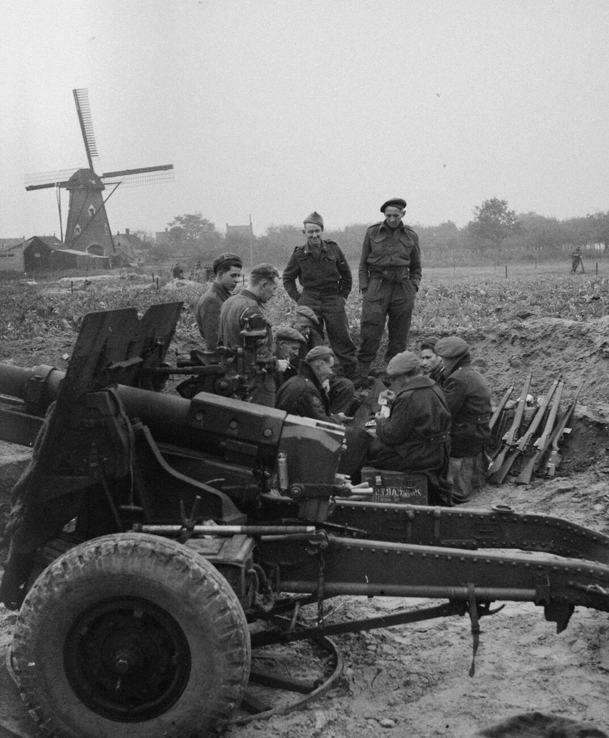 Soldiers of the Royal Dutch Princess Irene Brigade on the Tilburg-Breda road, 1944