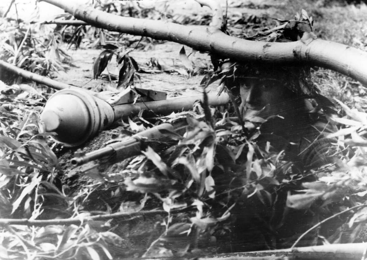 Members of the SS Armed Forces with a bazooka in the Netherlands, 1944
