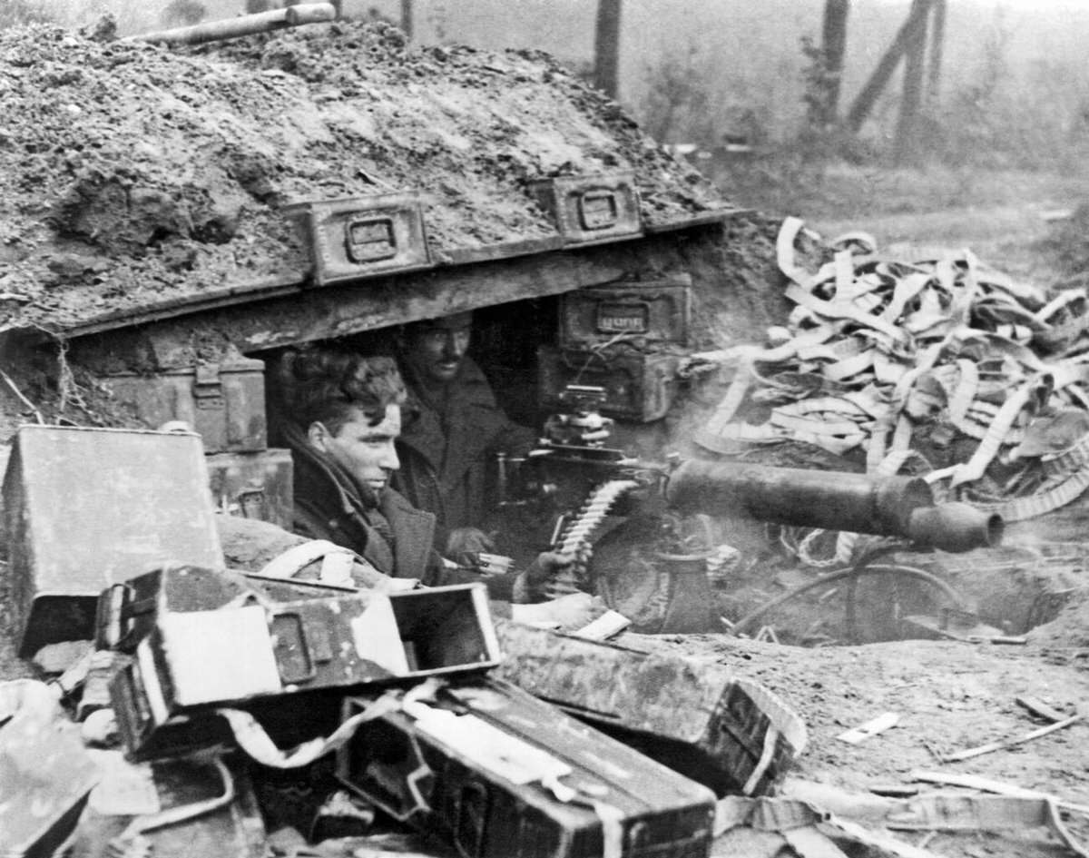 British soldiers with a Vickers machine gun during an offensive at Nijmegen, 1945