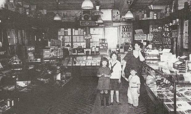 Hattie Paster and her children at the family store in Bayonne, 1928