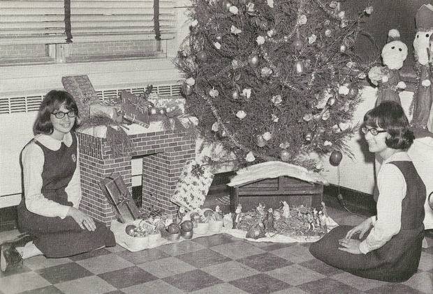 Students setting up a school creche at Sacred Heart High School in Vineland, 1967