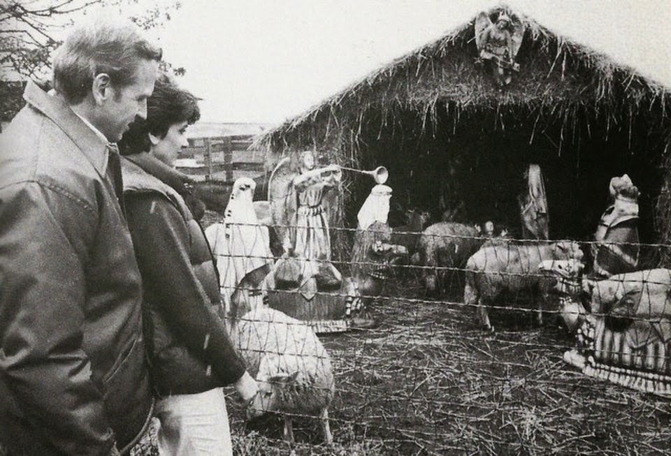 Visitors viewing the Due Process Stable creche in Colts Neck, 1982