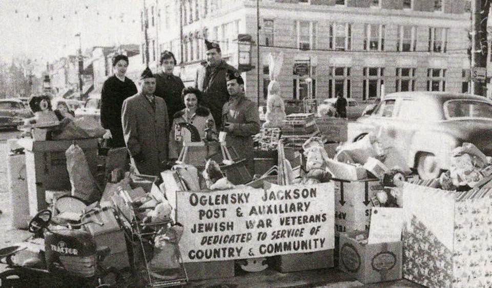 Members of the Jewish War Veterans at a toy collection station in Freehold, 1950s