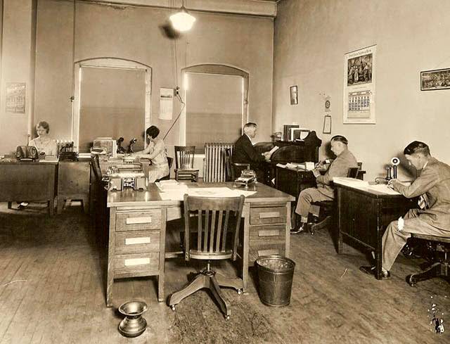 Office at an Addressograph sales and repair outlet, 1929