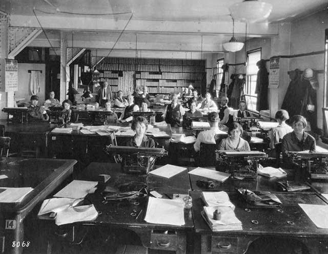 Remington bookkeeping machines at the Norfolk and Western Railway General Office Building in Roanoke, Virginia.