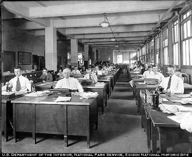 Monroe calculating machines at the Edison Purchasing Department in West Orange, New Jersey.