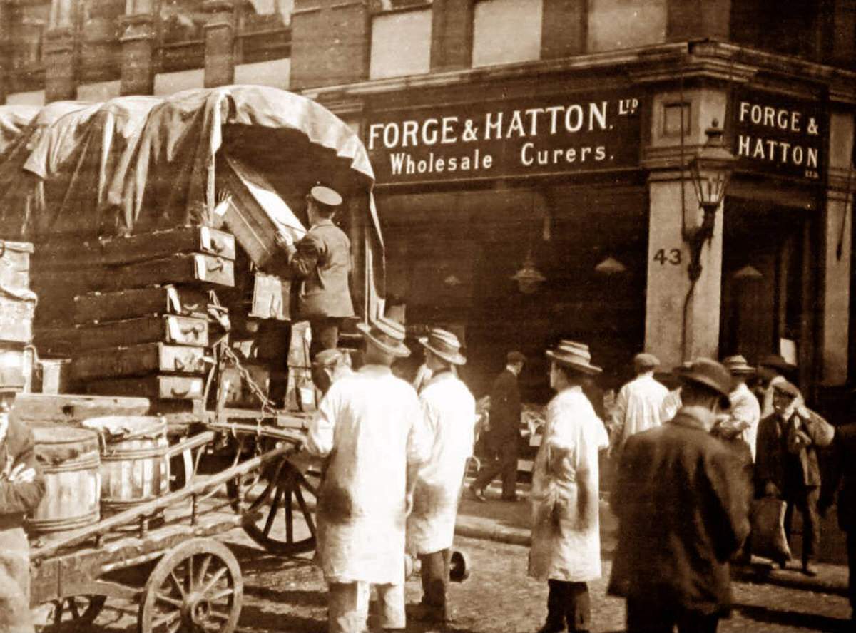 Forge and Hatton wholesale fish curers at Billingsgate Market, 1890