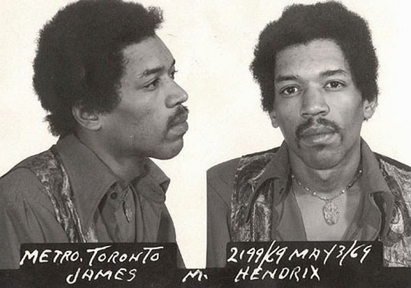 Jimi Hendrix was arrested at Toronto International Airport airport in May 1969 after customs inspectors found heroin and hashish in his luggage. Hendrix, who claimed the drugs were slipped into his bag by a fan without his knowledge, was later acquitted of the charges.