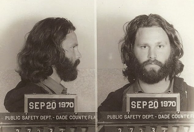 Jim Morrison posed for this mug shot following his 1970 conviction in Florida on misdemeanor indecent exposure and profanity charges. The singer was busted after he exposed himself during a March 1969 concert in Miami. As seen here, Morrison, who was photographed by Dade County's Public Safety Department, testified on his own behalf at trial.