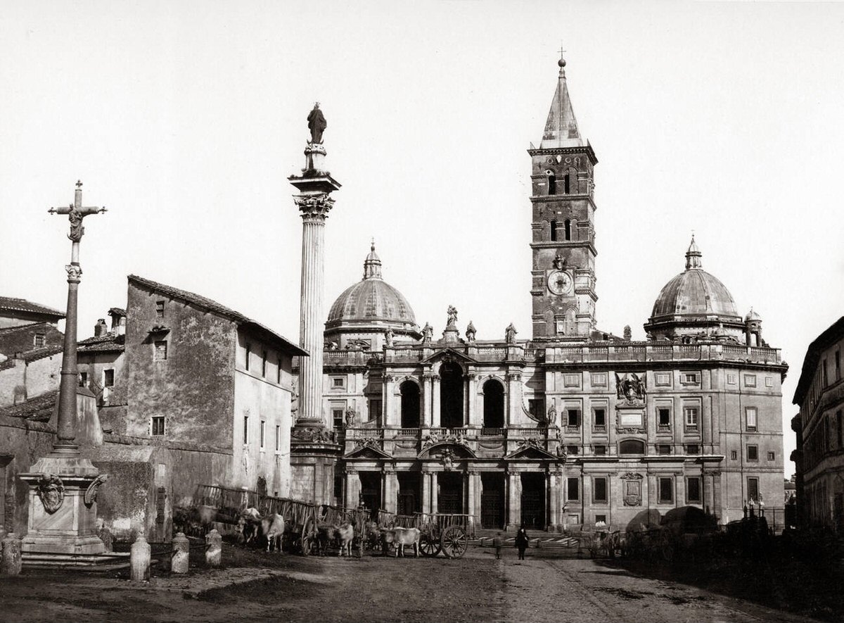 Church of Santa Maria Maggiore with bullock carts, Rome, 1860s
