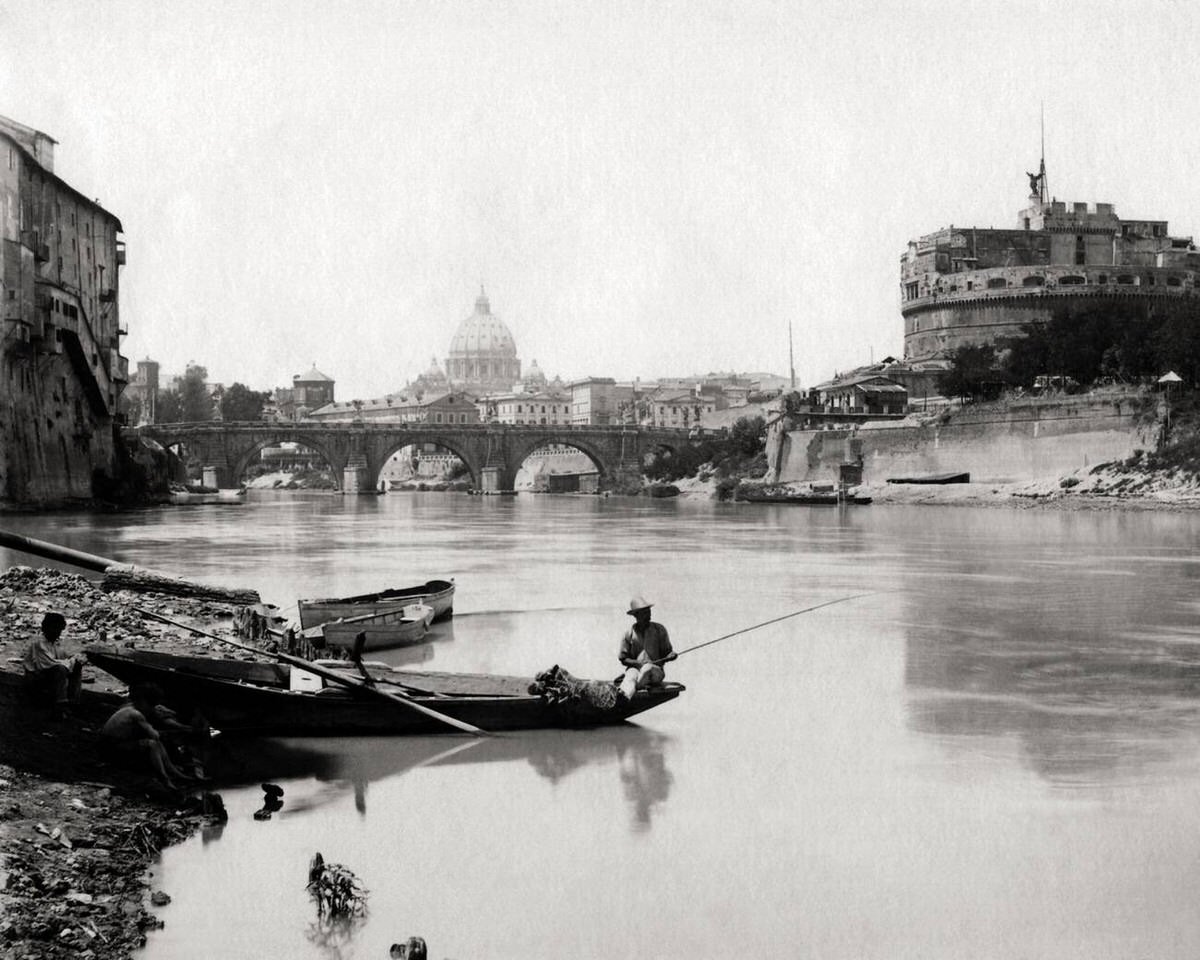 Rome and the Tiber with fishermen, 1890