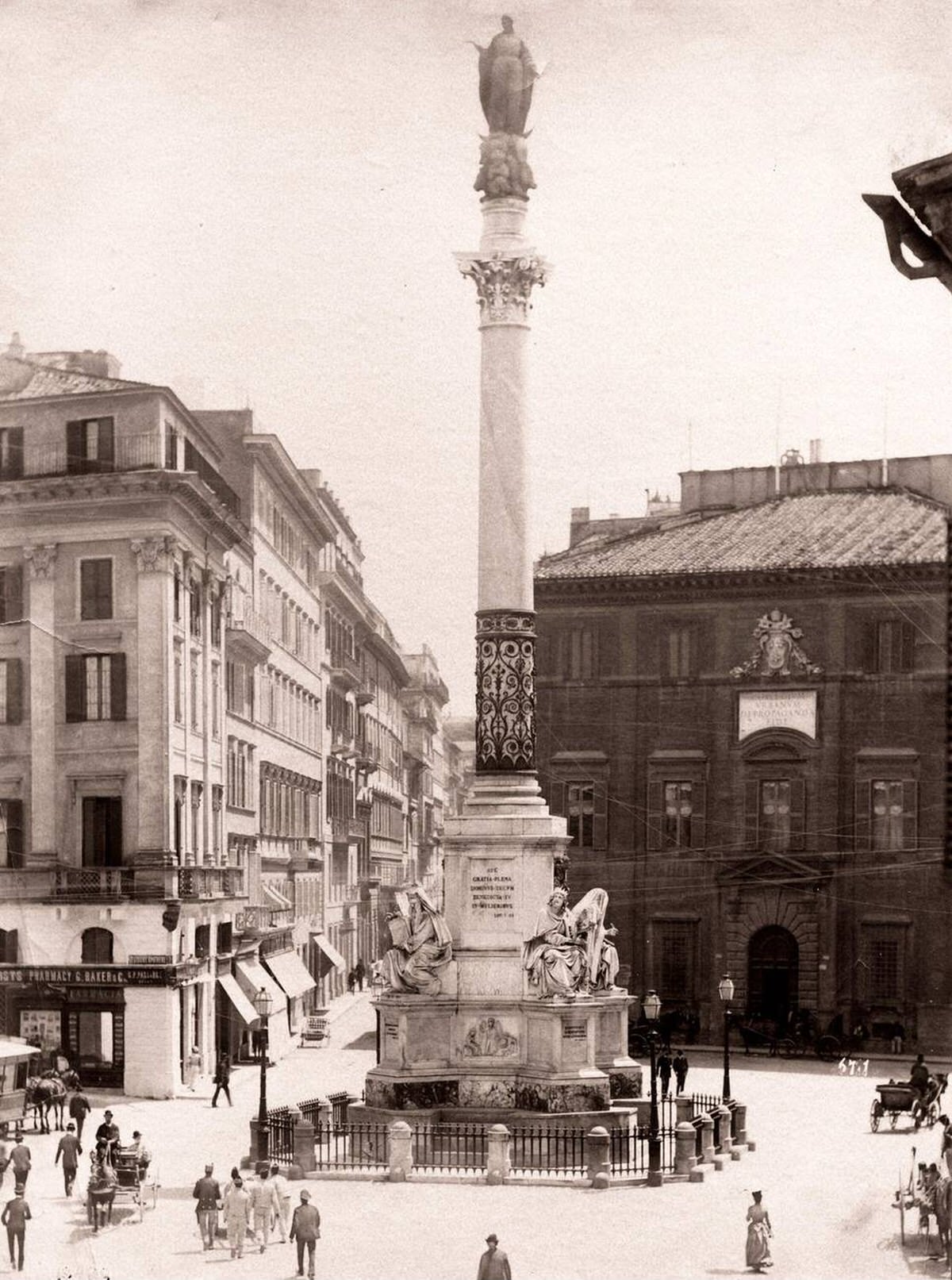 Piazza di Spagna in Rome with pedestrians, 1890s