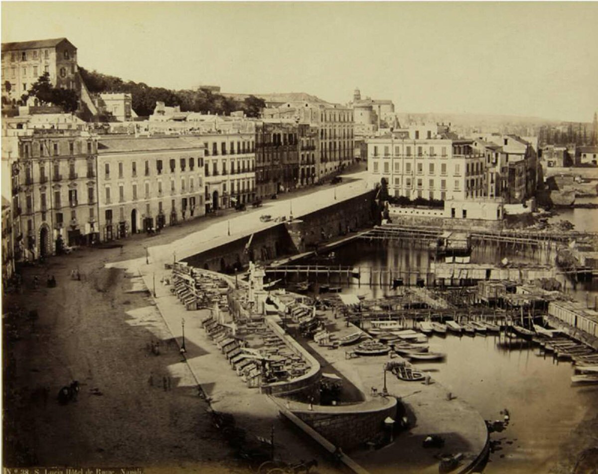 Santa Lucia and Hotel de Rome in Naples, 1880s