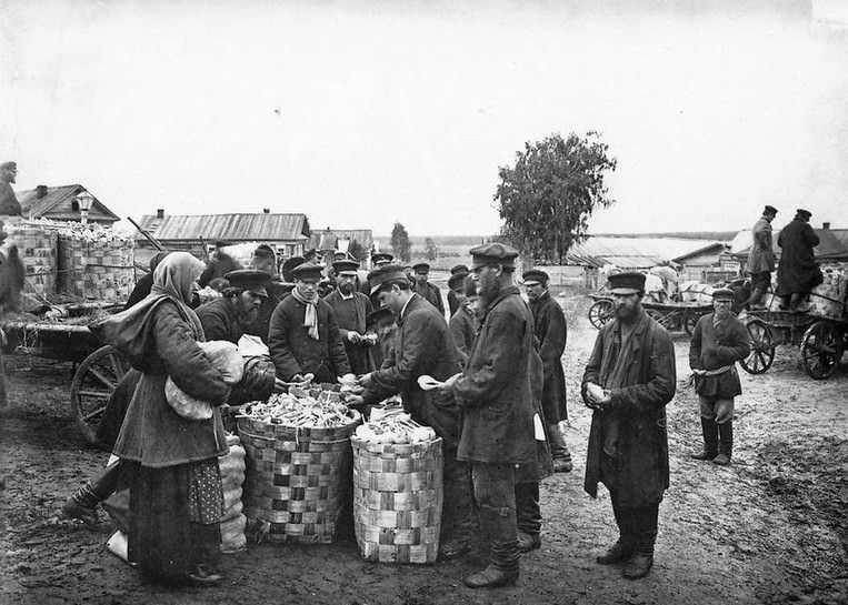 Trading activity in a village, 1900s