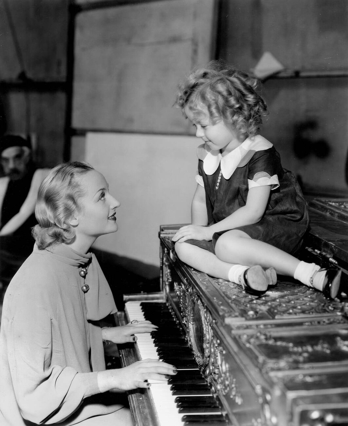 Carole Lombard and Shirley Temple on set, Now and Forever, 1934