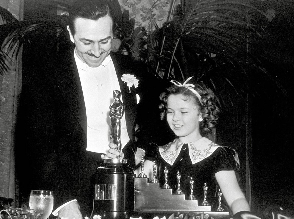 Walt Disney and Shirley Temple at the 9th Annual Academy Awards, 1937