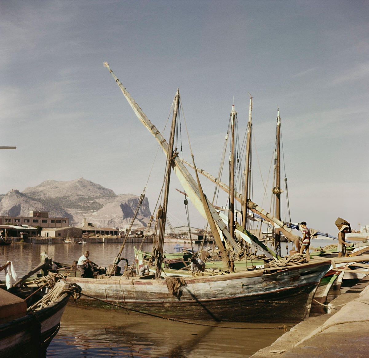 Fishing boats moored in the Port of Palermo, 1950