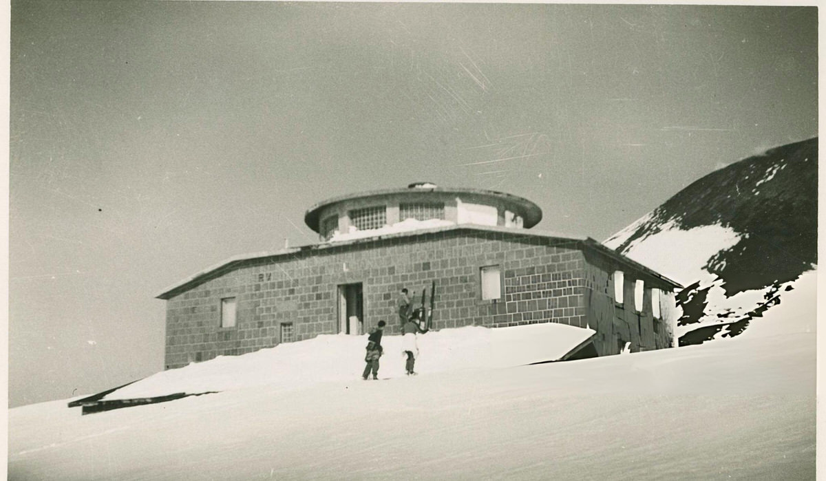 Spring view of the Etna Observatory on Mount Etna, 1950s