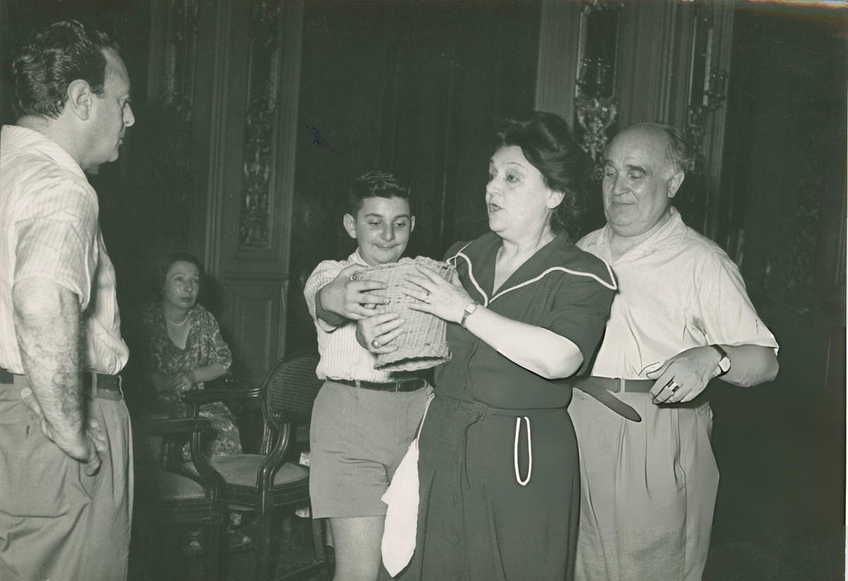 Tatyana Pavlova with her company during rehearsals for a Pirandello play in Agrigento, 1950s
