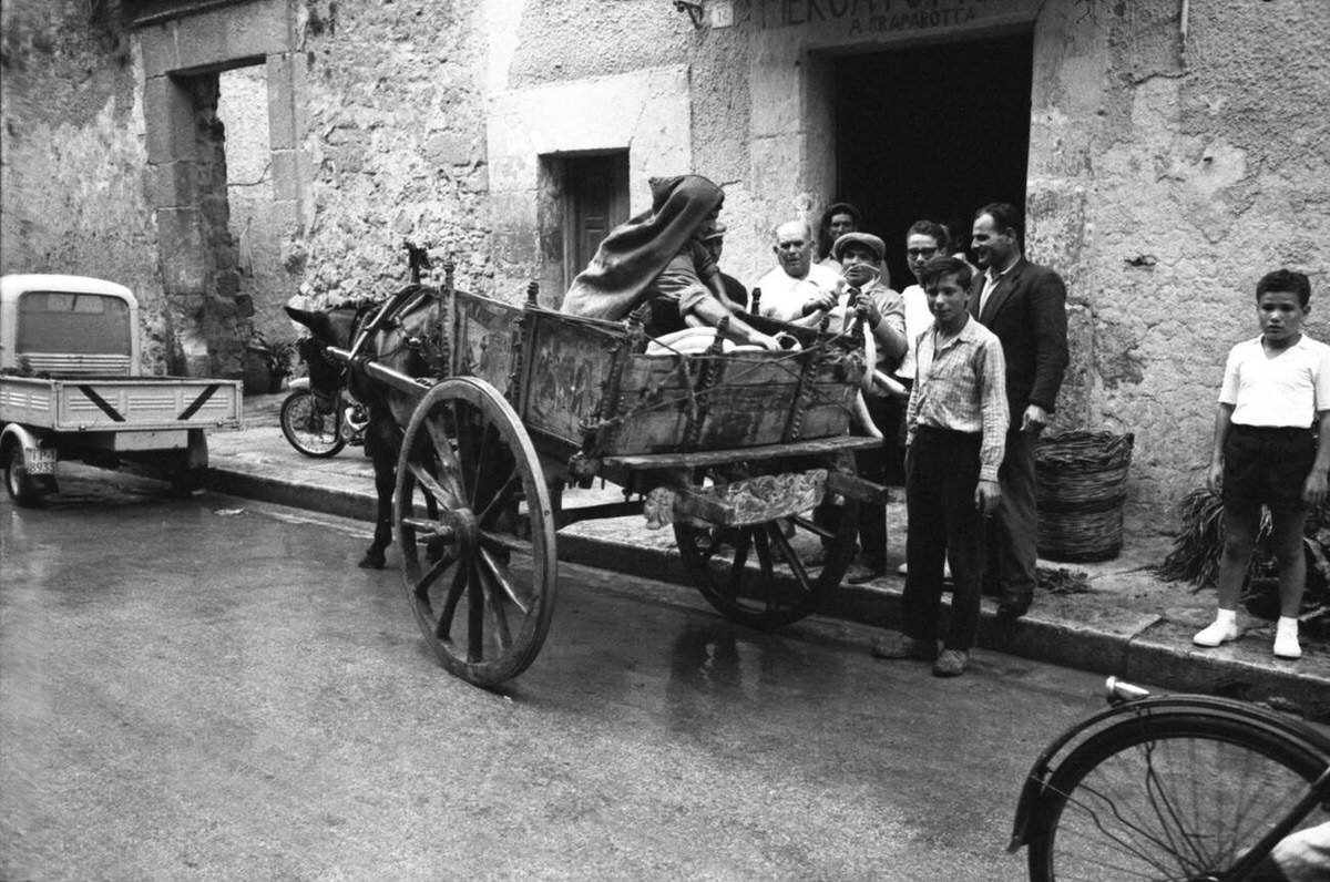 Street cart pulled by a donkey in Palermo, 1950s