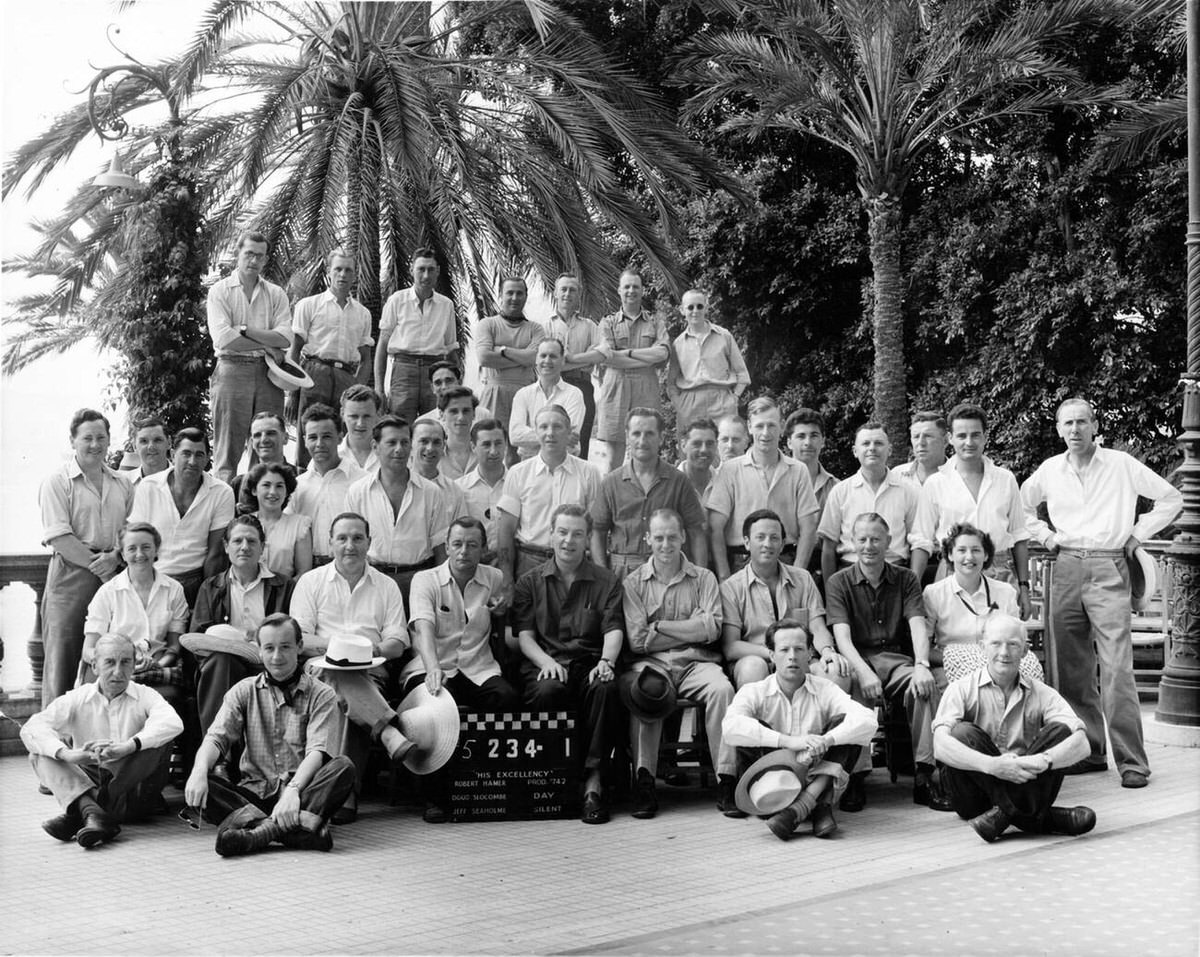 Robert Hamer and Michael Truman on set in Sicily, His Excellency, 1952