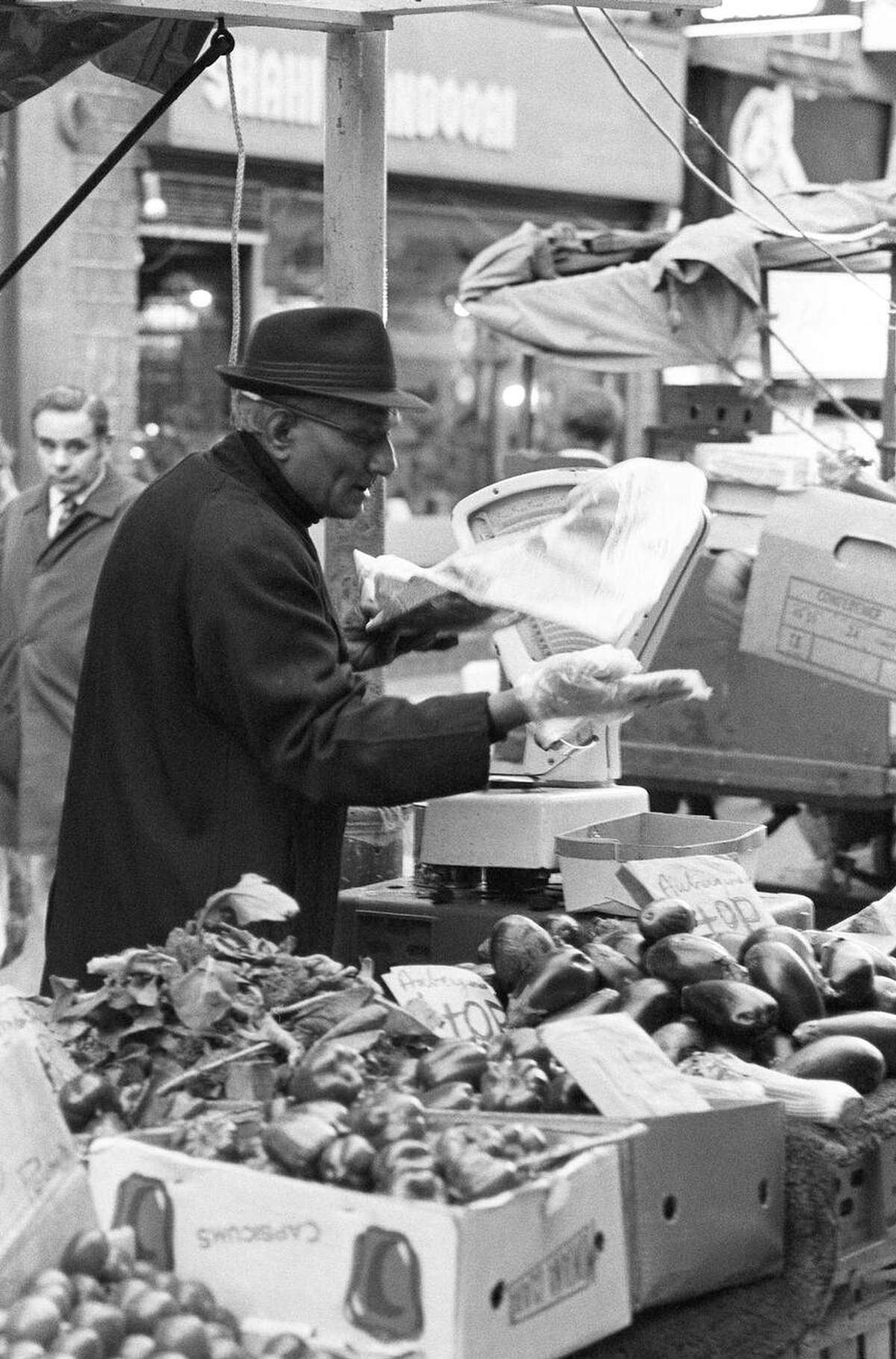 Market trader at Berwick Street Market in Soho, 1977