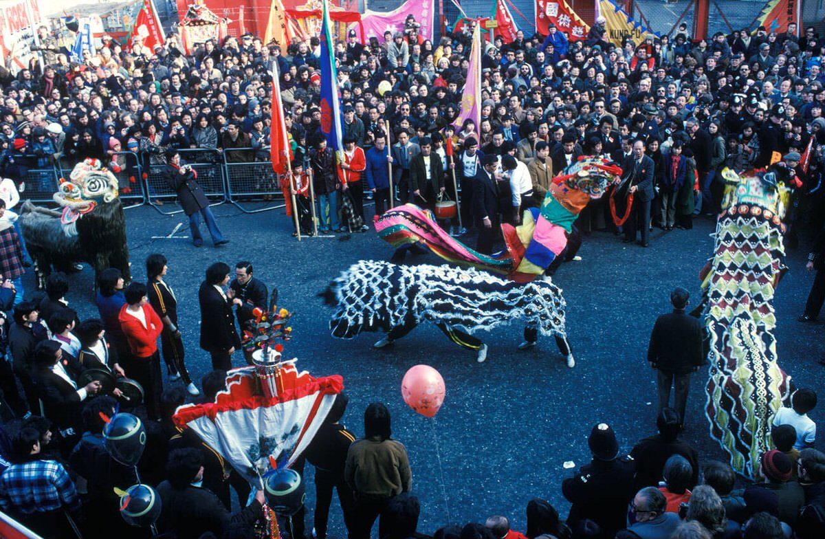 Chinese New Year celebrations in Gerrard Street, Soho, 1970s