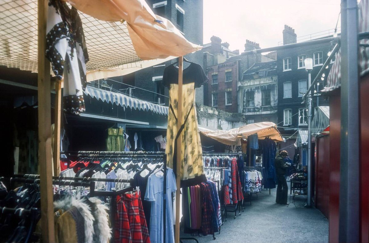 Soho market in Newport Court, 1976