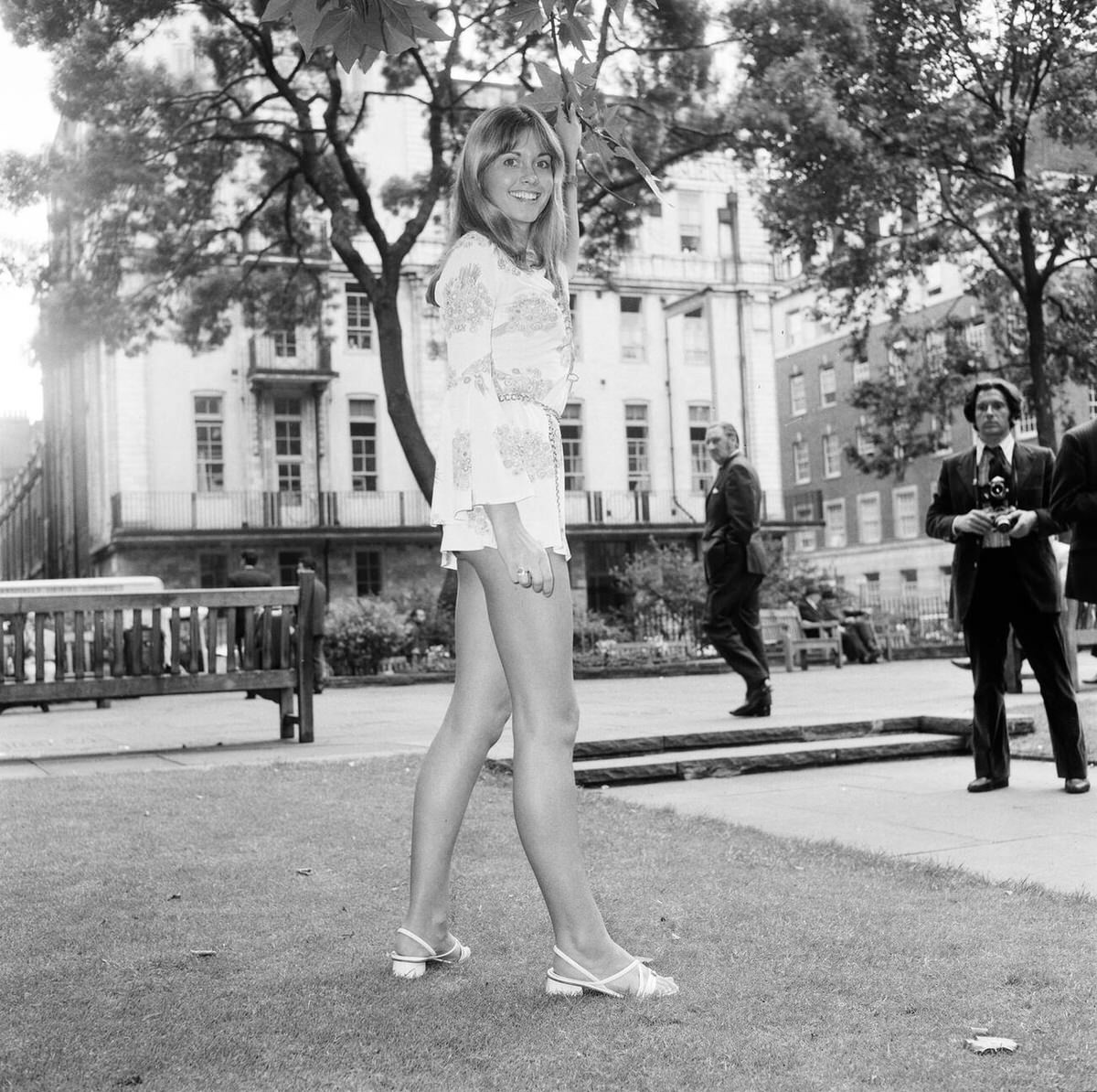 Olivia Newton-John of the pop group Toomorrow in Soho Square, 1970