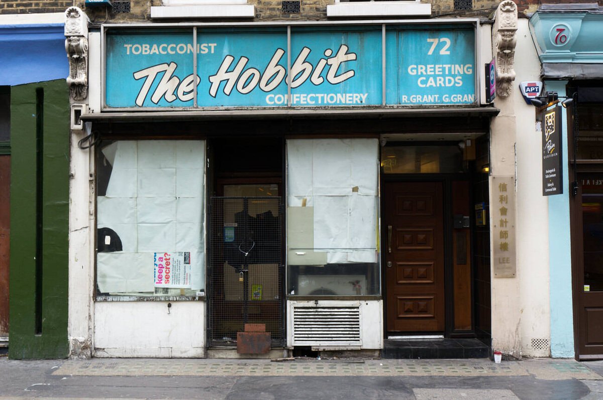 Closed Hobbit newsagent in Wardour Street, 2012
