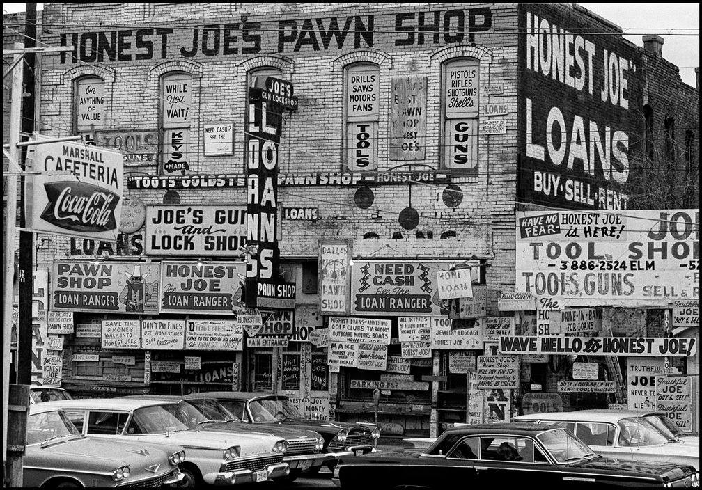 Honest Joe's Pawn Broker shop in Dallas, 1963