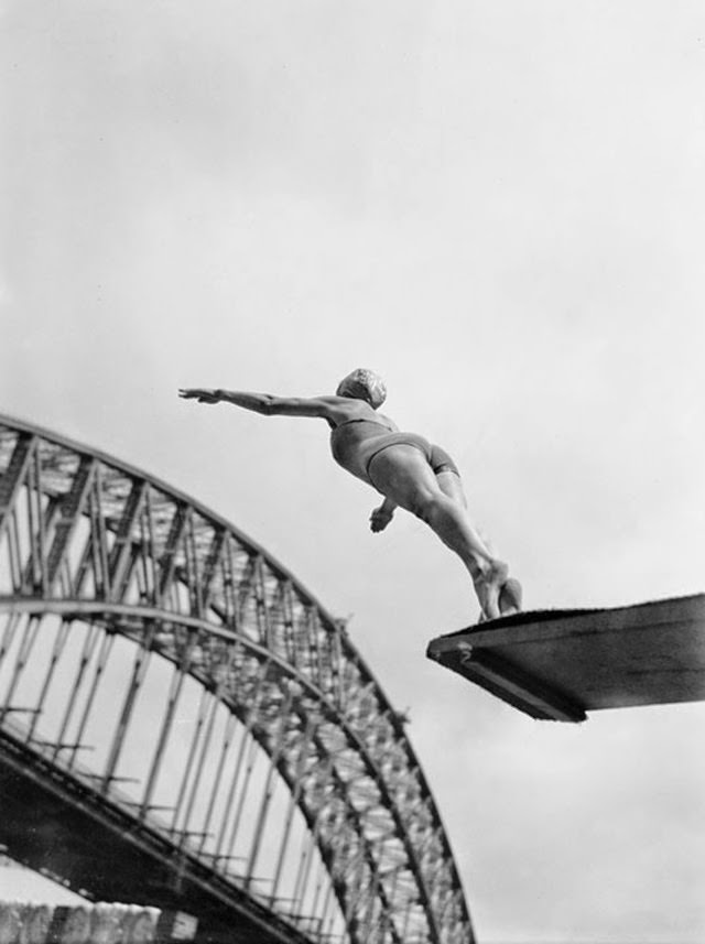 Diving into Sydney Harbor under summer skies