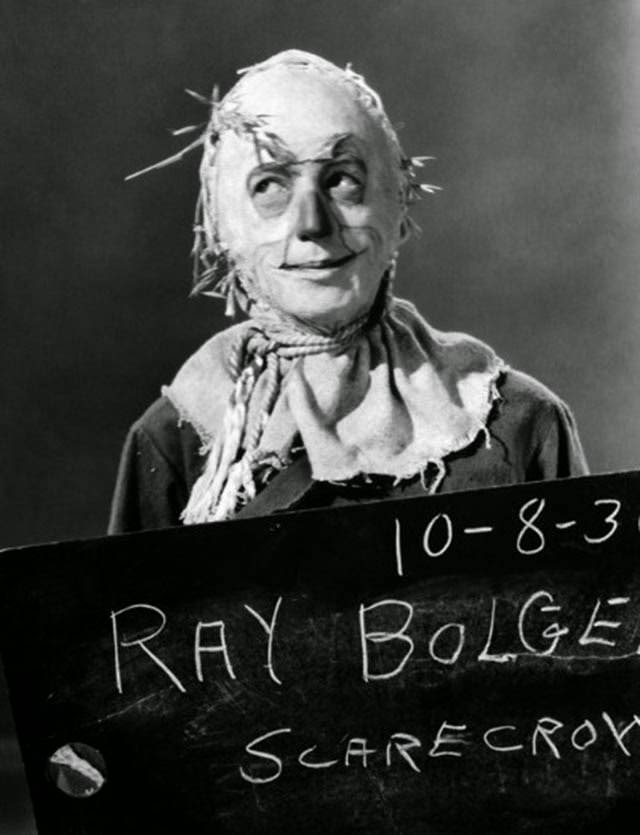 Ray Bolger during a wardrobe and makeup test, The Wizard of Oz, 1939
