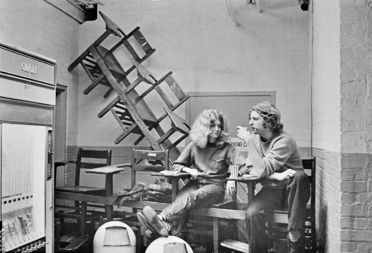 University of Maryland students stage a sit-in at Skinner Hall protesting faculty tenure policies on March 23, 1970.