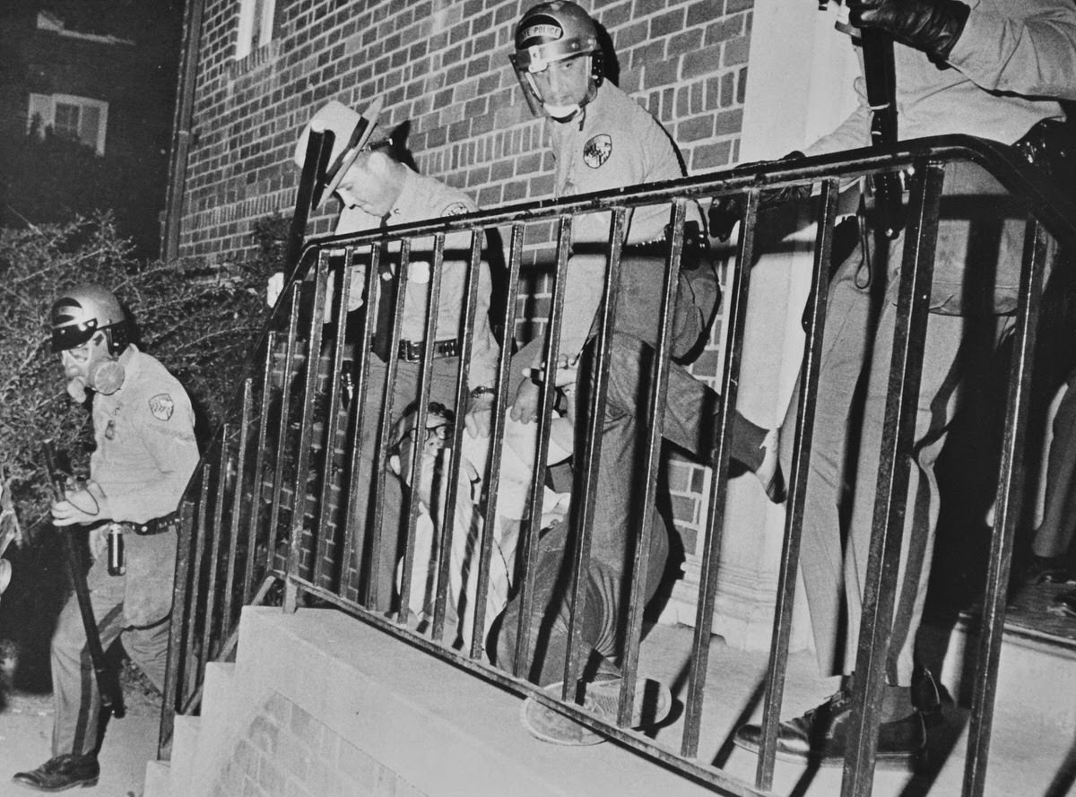 A University of Maryland student is dragged from his dormitory and arrested May 1, 1970 after protests broke out following President Richard Nixon’s announcement that he was expanding the Vietnam War into Cambodia the night before.