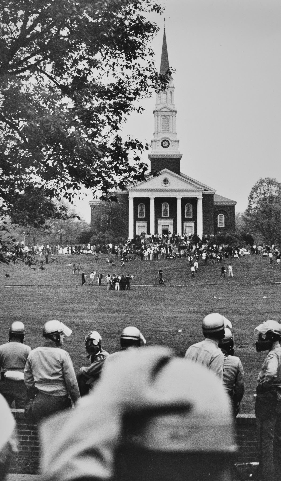University of Maryland students regroup in front of the Chapel after being moved off U.S. Route 1 by state police during a demonstration against the expansion of the Vietnam War into Cambodia and the shooting death of four students at Kent State University May 4, 1970.