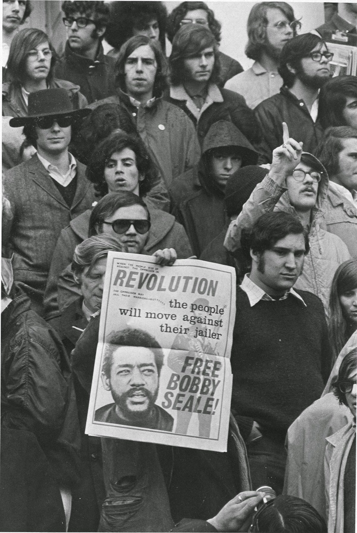 Students on the steps of McKeldin Library on the University of Maryland College Park campus April 6, 1970 protesting faculty tenure policies and the arrest of 87 students during an occupation of Skinner Hall on the campus March 24.