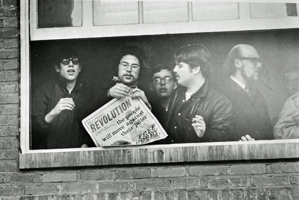 University of Maryland students occupying a campus building on April 6, 1970 are protesting faculty tenure policies and the arrest of 87 students during an occupation of Skinner Hall on the campus two week earlier on March 24.