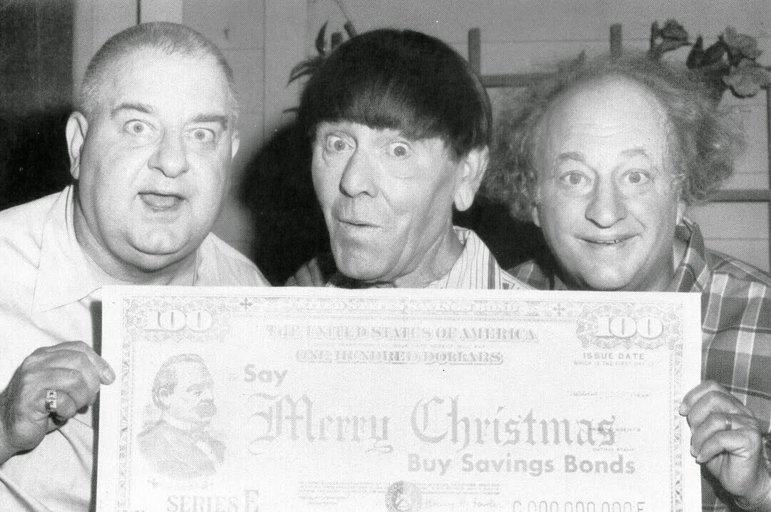 Curly Joe DeRita, Moe Howard, and Larry Fine for U.S. Savings Bonds