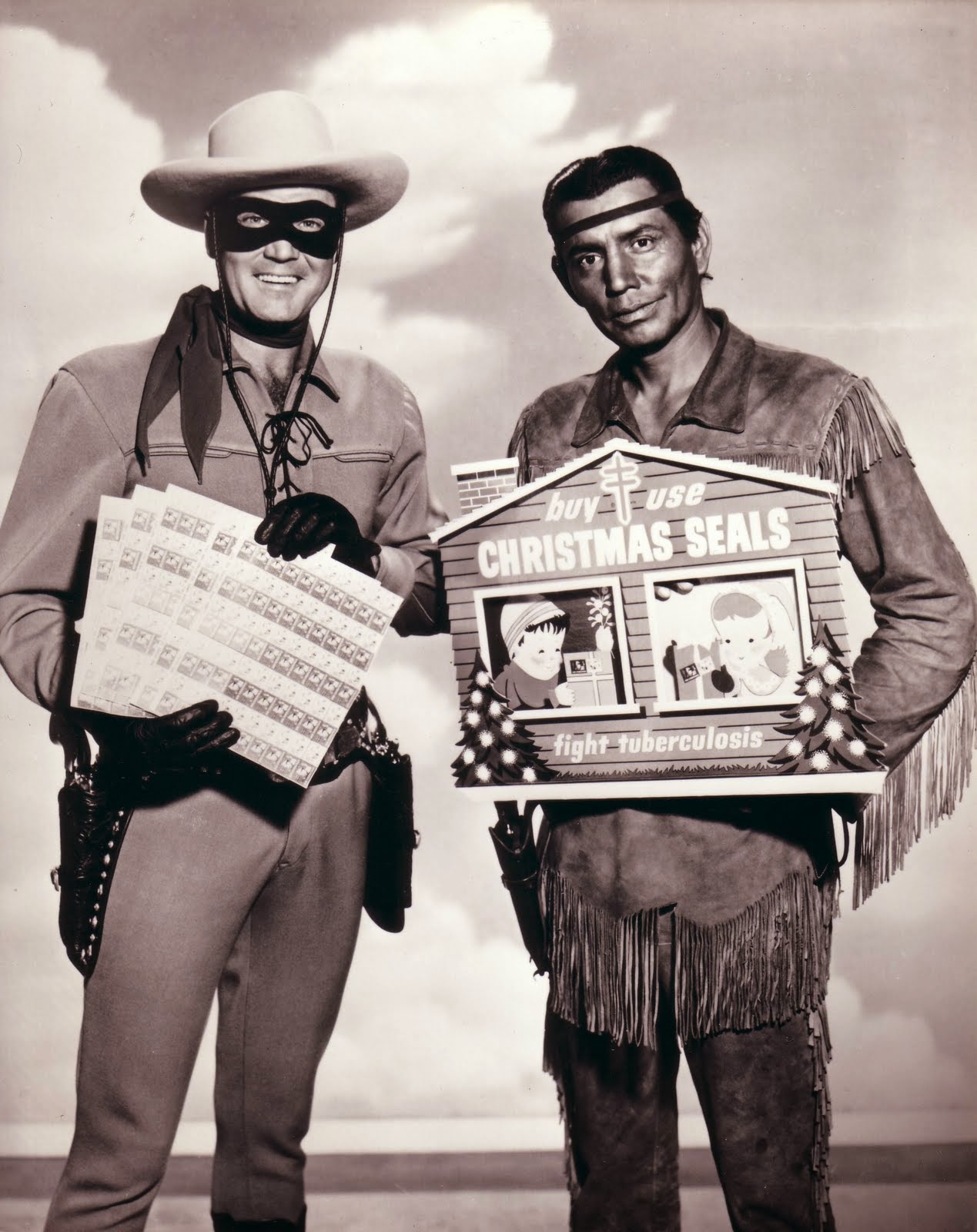 Clayton Moore as the Lone Ranger and Jay Silverheels as Tonto for Christmas Seals