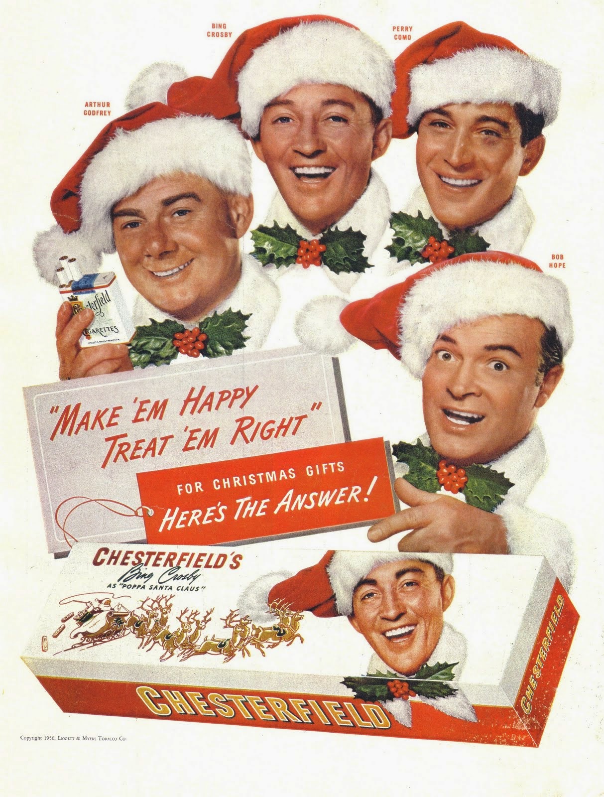 Arthur Godfrey, Bing Crosby, Perry Como, and Bob Hope for Chesterfield Cigarettes