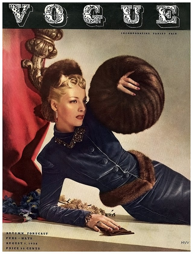 Vogue August 1938 - photo by Horst Helen Bennet wearing a velvet suit by Russeks