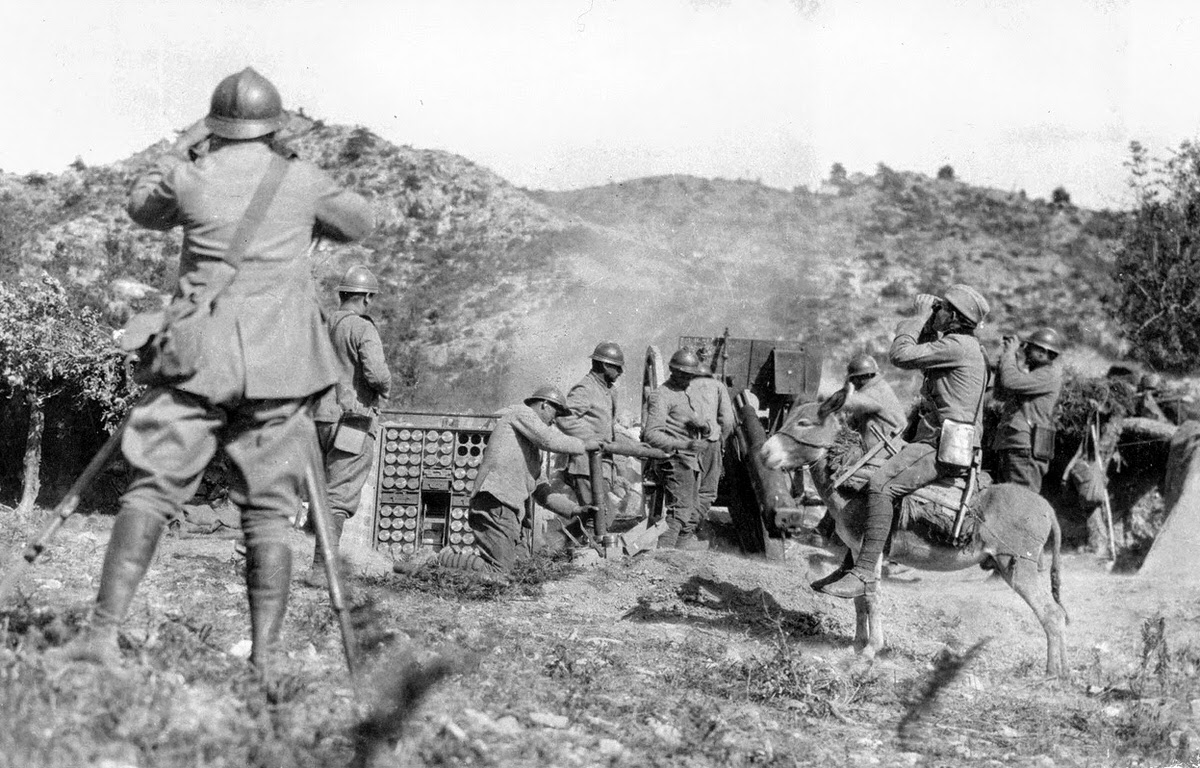 Serbian artillery in action on the Salonika front, 1917