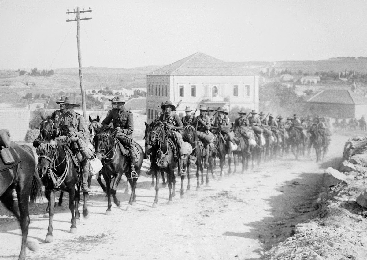 6th Australian Light Horse Regiment marching in Sheikh Jarrah, Jerusalem, 1918