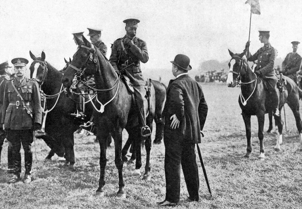King George V inspecting troops at Aldershot, 1914