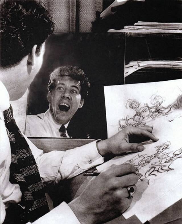 Hilarious Behind-the-Scenes Pictures of The Walt Disney Company Animators Practicing Expressions in Front of Mirrors
