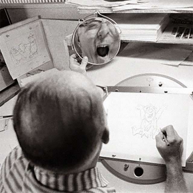 Hilarious Behind-the-Scenes Pictures of The Walt Disney Company Animators Practicing Expressions in Front of Mirrors